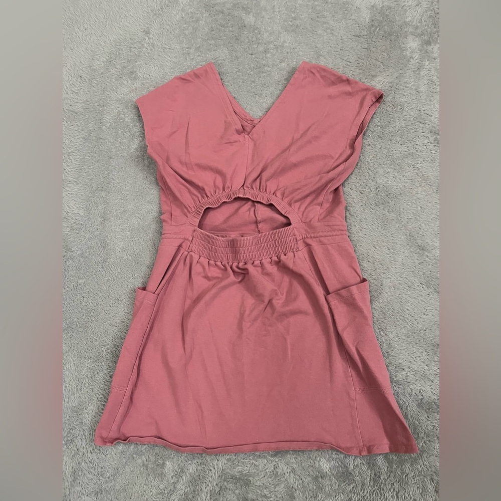 Patagonia Organic Cotton Roaming Dress Pink Mini Open Back Short Sleeve Medium - Picture 2 of 5